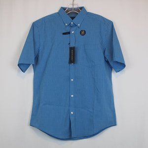 Mason James Short Sleeve Button Up Stretch Non Iron Blue White Shirt